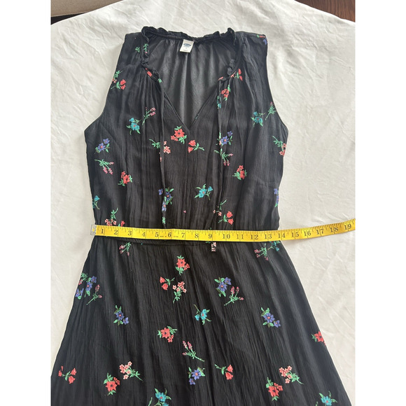 Old Navy Floral Boho Peasant Midi Dress Womens Size Medium Black Hippie - Picture 7 of 8